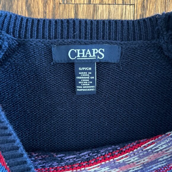 Chaps Fair Isle Crewneck Raglan Sweater Blue Pink Purple Aztec Geometric Small - Picture 4 of 8